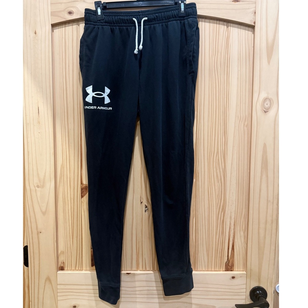 Under Armour Womens Rival Joggers Black Logo Sweatpants Large LG